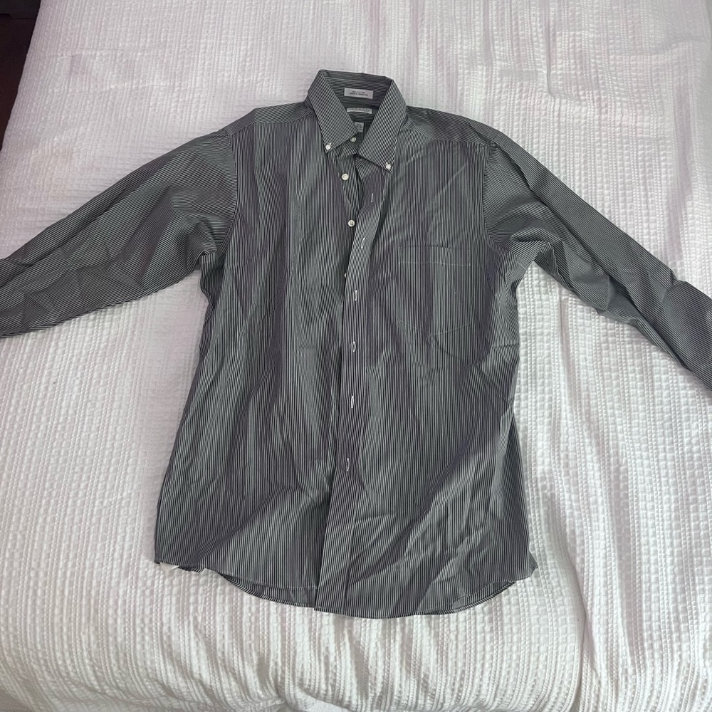 Eagle Shirtmakers Black and White Striped Button Down Shirt